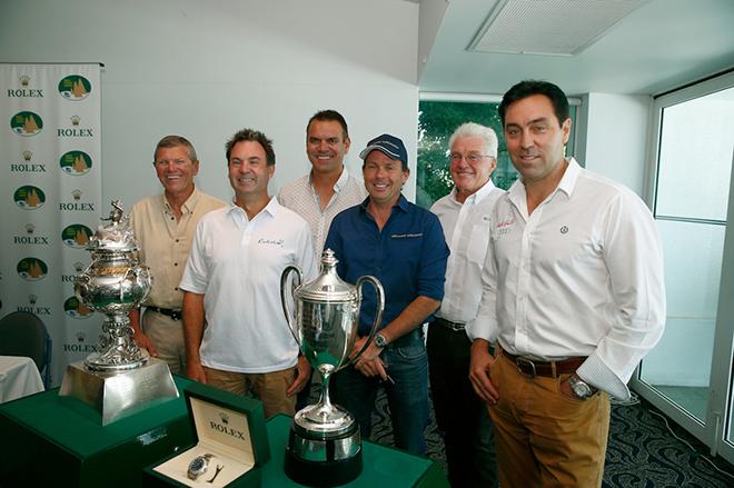 The panel at the Rolex Sydney Hobart launch (from left, Shane Kearns, Roger Hickman, Hugh Ellis, Sam Haynes, Rupert Henry, Mark Richards © Steve Christo/CYCA